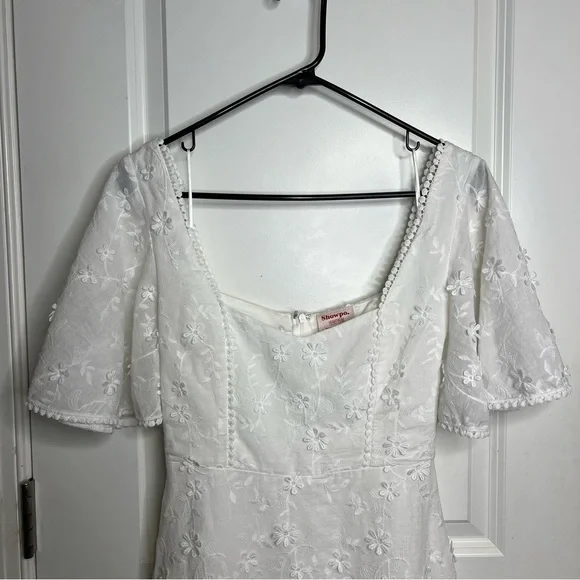 Showpo. Fancy A Spritz Square Neck Embroidered Mini Dress - Picture 6 of 14